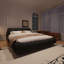 Très grand lit avec revêtement froissé, tête de lit plateforme ergonomique en bois massif, bois de pin, style noir collant-659441839-659441837