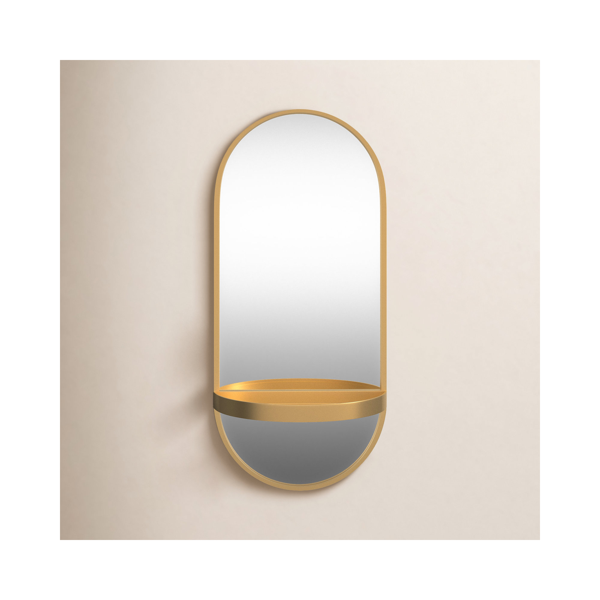 Lumi Metal Flat Mirror with Shelves, 24.25" H x 11 W, Gold