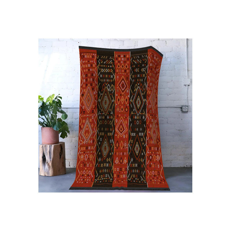 Tapis décoratif rouge à motif traditionnel rouge, Rectangle 3 pi 9,81 po x 4 pi 11,06 po