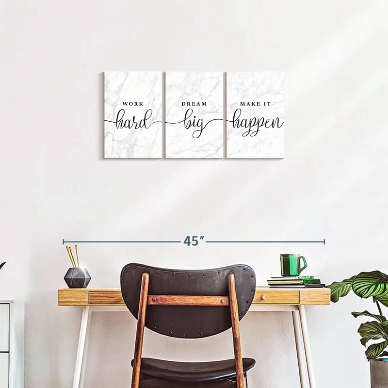 " Work Hard And Make It Happen Typography " 3 - Pieces, 15" H x 32" W