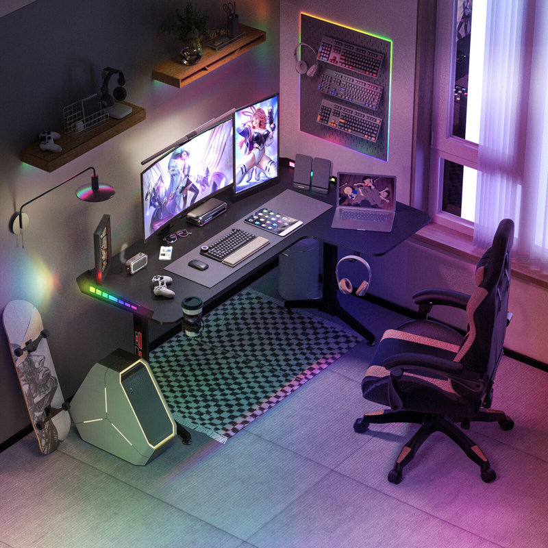 Amici L-Shaped Steel Computer Desk, Right Hand Return