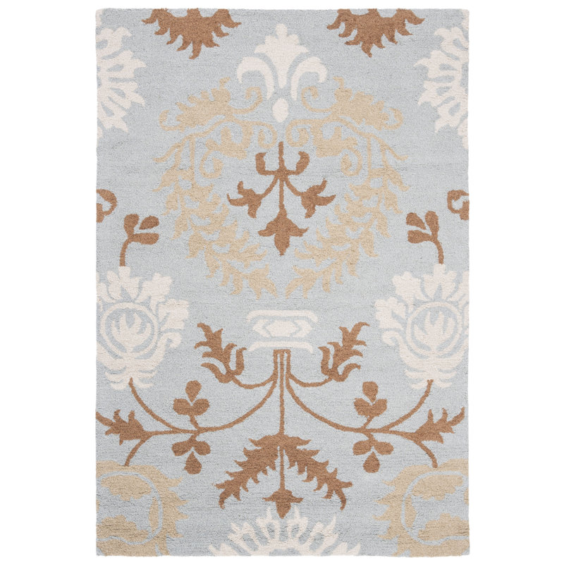 Tapis bleu en laine à boucles fait à la main Jahiem, Rectangle 4 pi x 6 pi