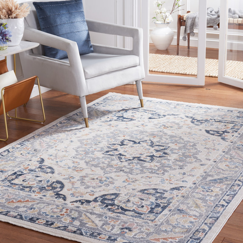 Hults Washable 204 Area Rug in Beige/Gray/Navy, Rectangle 8' x 10'