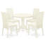 L'ensemble 5 pièces de table et chaises de cuisine comprend une table de salle à manger ronde avec piédestal et 4 chaises rembourrées en tissu de lin, blanc lin-760914546-760914549