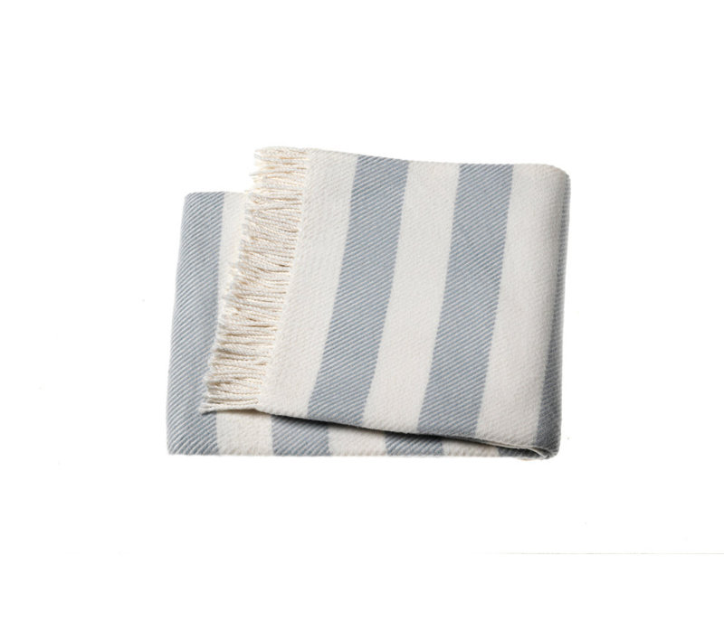 Slanted Stripe Fringed Throw Blanket, Cream/Light Gray Striped