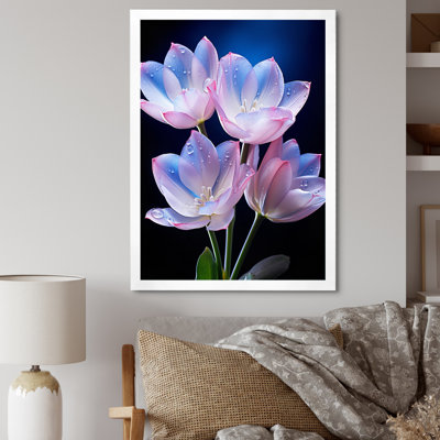 Chantler " Pink Blue Tulips Flowers Enchanted On Black "