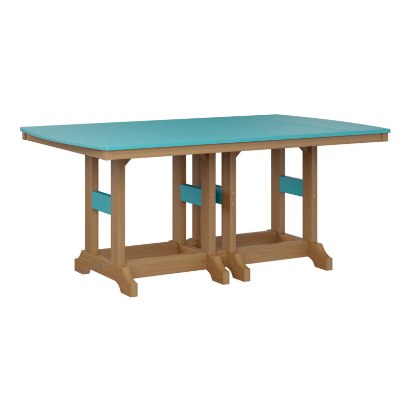 Garden Classic Outdoor Bar Table, 39.5" H x 72" W x 44" D, Aruba Blue, Natural Teak