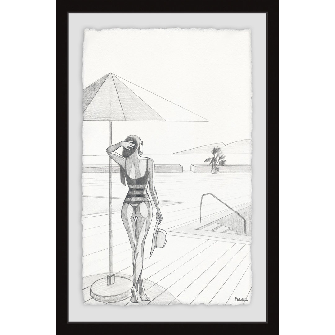 Stripes Swimsuit by Parvez Taj - Picture Frame Print Wrought Studio™