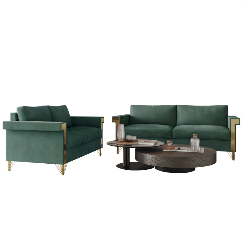 Ensemble de salon en velours 2 pièces Snaresbrook, Velours vert