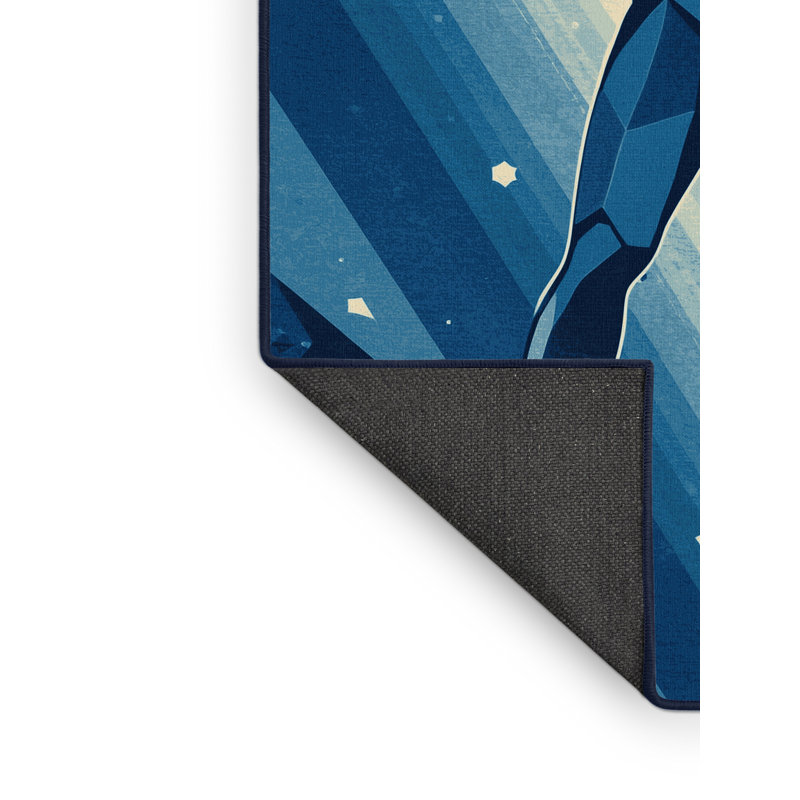 Tapis doux en peluche bleu à motif géométrique d'inspiration mondiale Churchton, 7 x 9