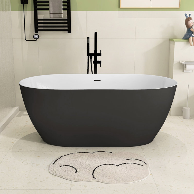 59'' x 30'' Freestanding Contemporary Soaking Acrylic Bathtub with Overflow and Drain
