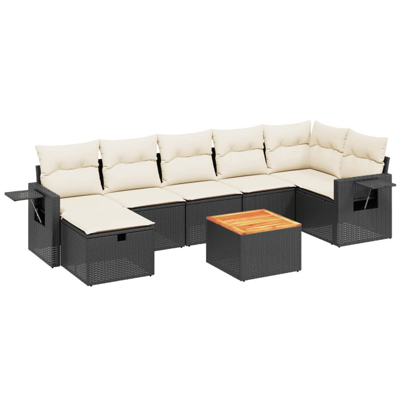  Ensemble de canapé de patio 8 pièces avec coussins en rotin de polyester noir, Bleu clair, Noir