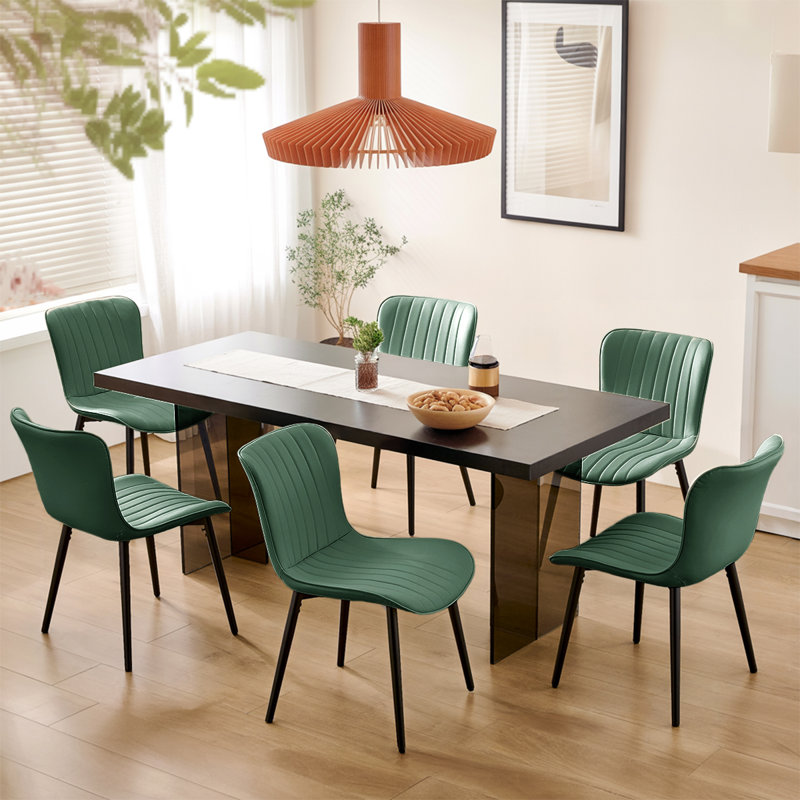 Modern Dining Chairs, Leather Dining Side Chairs With Sturdy Metal Frame & Non-Slip Feet For Kitchen, Restaurant, 6, Green