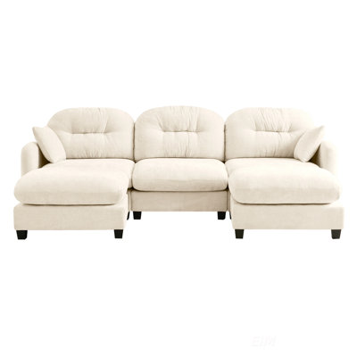 Modular Sectional U Shaped Couch With Ottoman, Premium Chenille Fabric, 2 Throw Pillows, High-Density Foam, Tufted Cushion Backrest, Easy Install, Fits Bedrooms And Reading Nooks, Beige