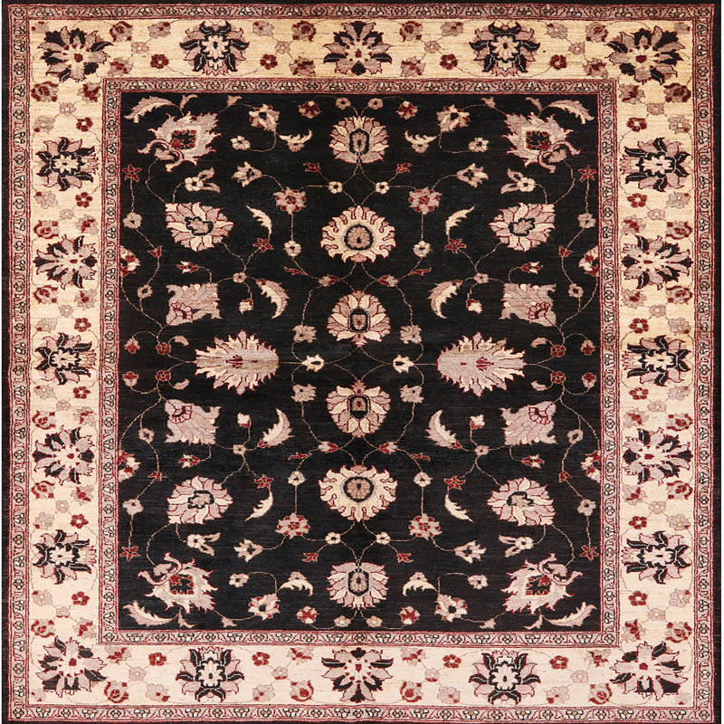 Tapis oriental noir / beige Dajad, Carré 6 pi