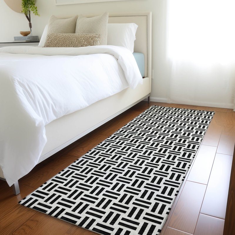 Premium Machine Washable Prisco Black Rug, Runner 2'3" x 7'6"