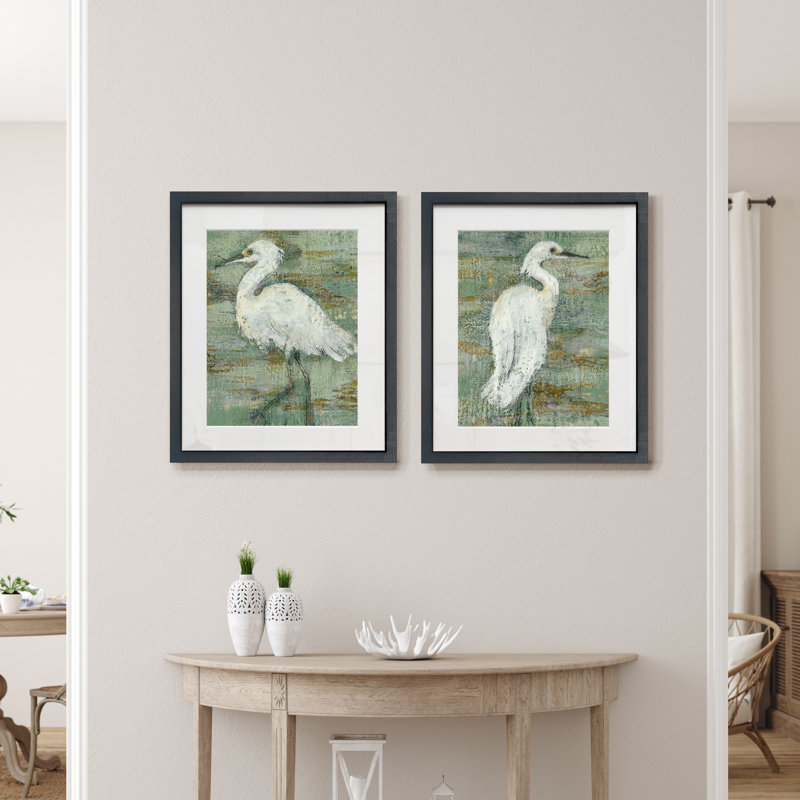 Héron texturé - ensemble de 2 reproductions d'art sur papier encadré