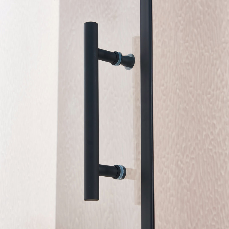 32-33.5"W x 75"H Pivot  Shower Door Tempered Glass Shower Door with 1/4" Clear Glass Matte Black Aluminium Alloy