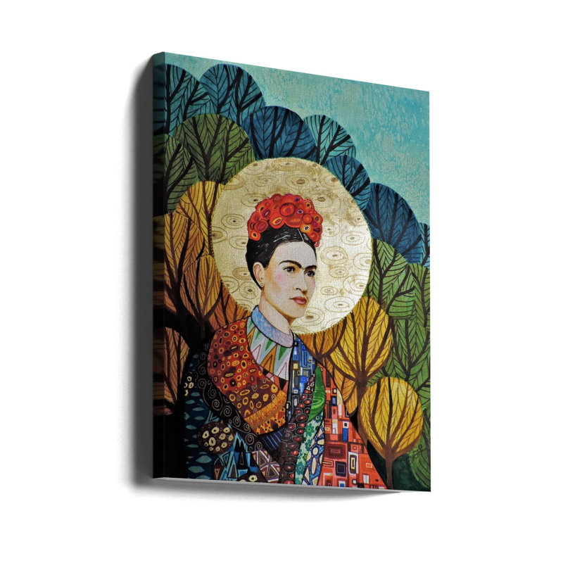 Art mural Frida aime Klimt dans un cadre flottant, H 38 po x l 26 po x P 2 po, Cadre noir