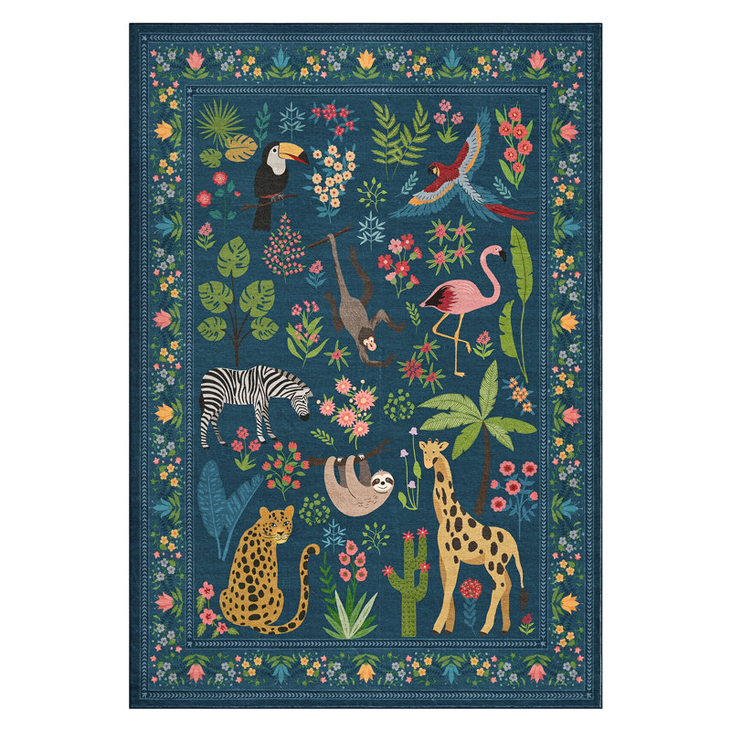 Washable Rugs for Living Room Area Rugs for Bedroom Scalloped Rug Modern Bordered Non Slip Kids Bedroom Carpet Stain Resistant Floor Cover