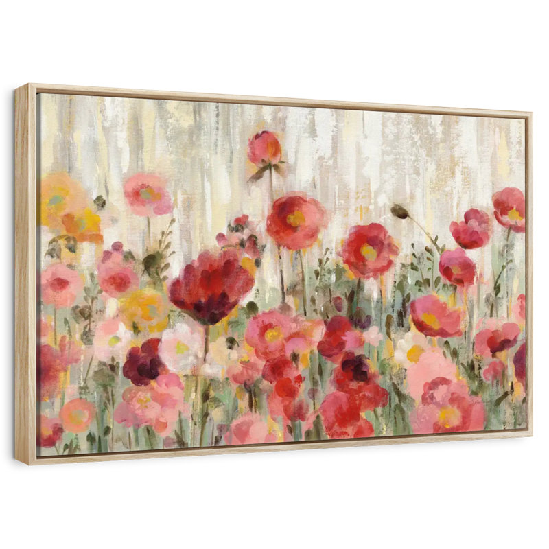 Fleurs saupoudrées, 25 po x 17 po, Cadre flottant en bois naturel