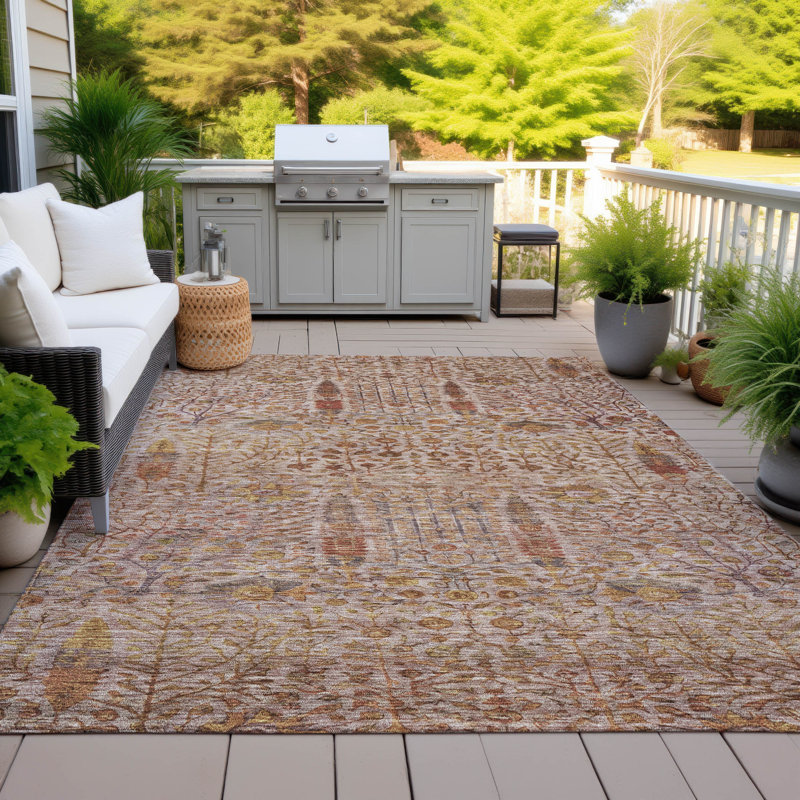 Tapis terre cuite lavable à la machine intérieur / extérieur Xhevrie, Rectangle 9 pi x 12 pi