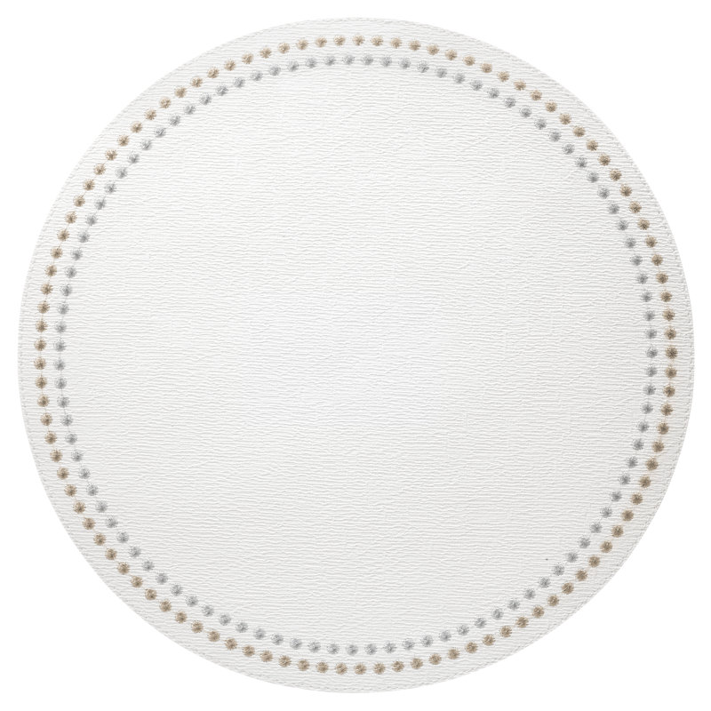 Pearls Vinyl Round Placemats, Pure White/Gold/Silver