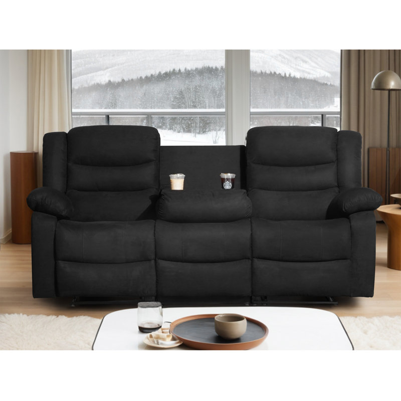 Fauteuil inclinable manuel en microfibre de 81 po avec porte-gobelet et porte-gobelets Frithiof, Noir