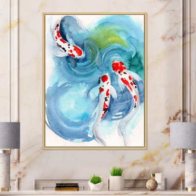 " Three Koi Fish With Red Spots In Blue Water " by Designart