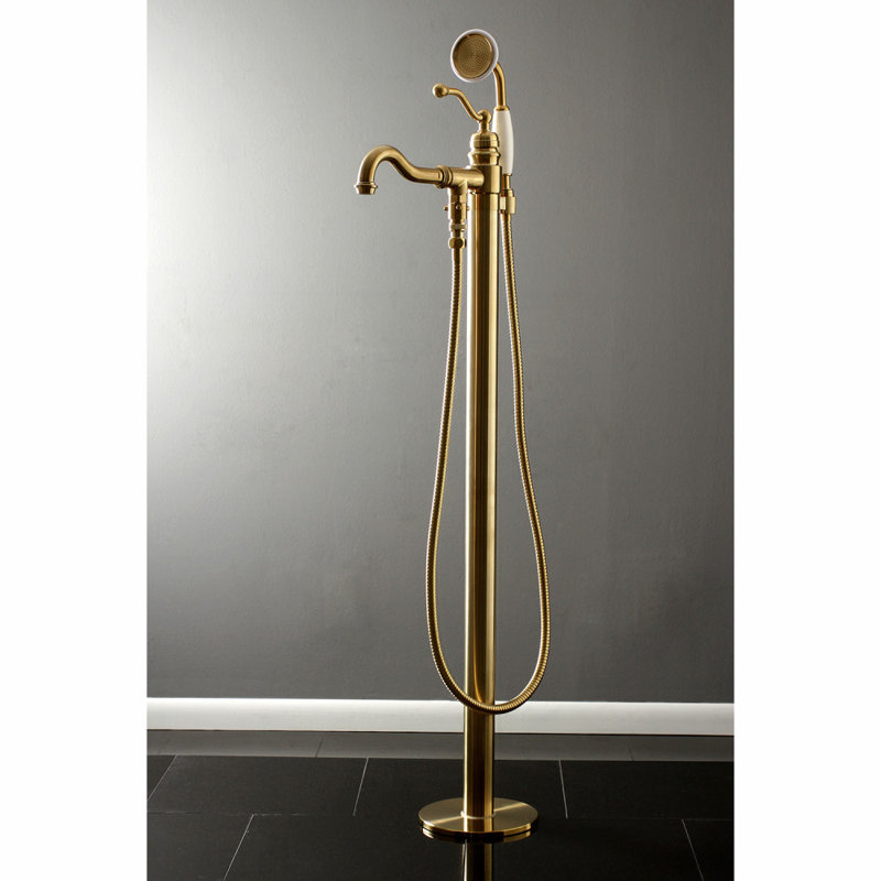 Kingston Brass English Country Single-Handle 1-Hole Freestanding Tub Faucet with Hand Shower, Satin Brass