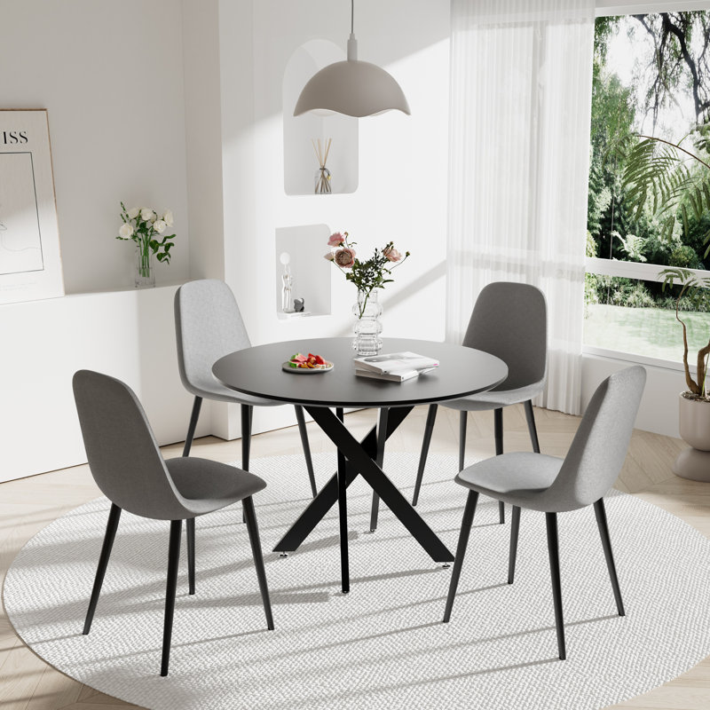 Ensemble de salle à manger 5 pièces, H 30 po x L 36 po x l 36 po, Noir, noir, noir, noir, Gris foncé