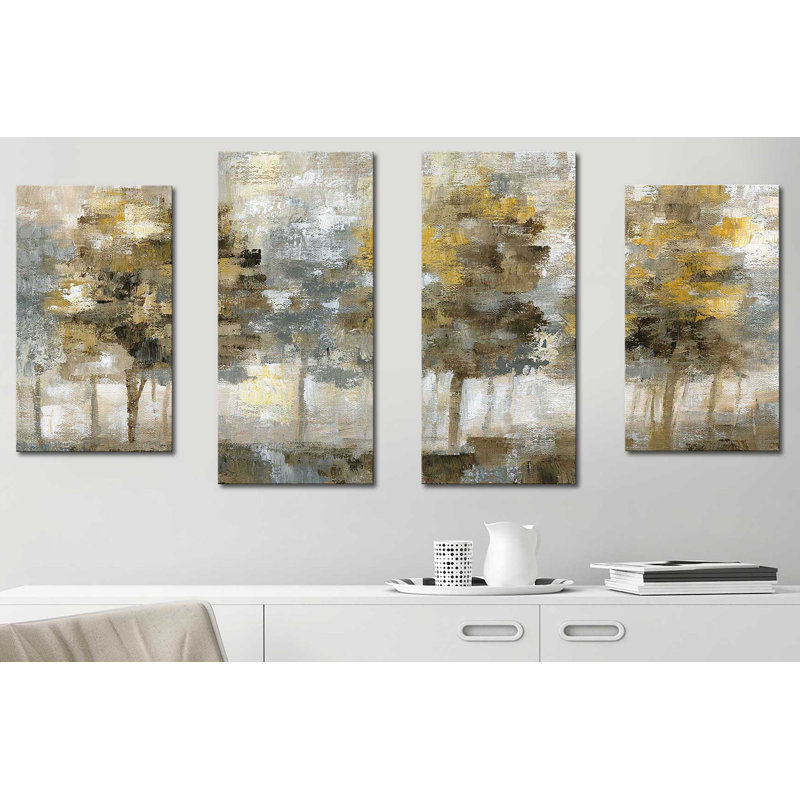 "Linen Trees" par Nan, ensemble de 4 reproductions sur toiles, H 30 po x l 56 po x P 1 po