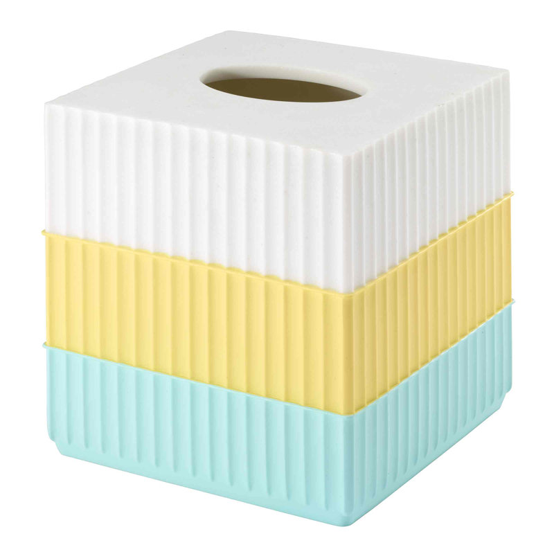 Aqua and Yellow Striped Resin Tissue Box Cover