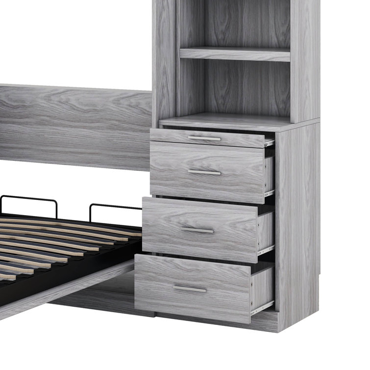 Arctarus Twin Size Murphy Bed with Storage Shelves and Drawers Hokku Designs