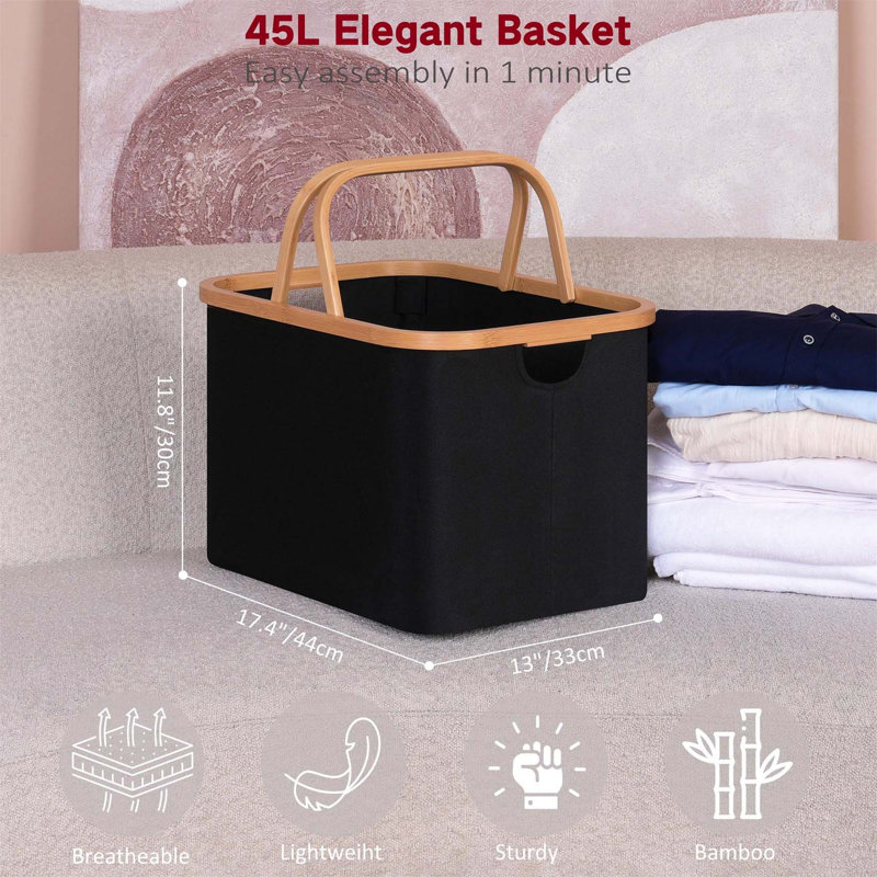 Bhargava Laundry Basket with Handles, Black