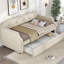 Lit de jour rembourré beige avec lit gigogne escamotable, lit simple pour matelas en mousse de taille dortoir