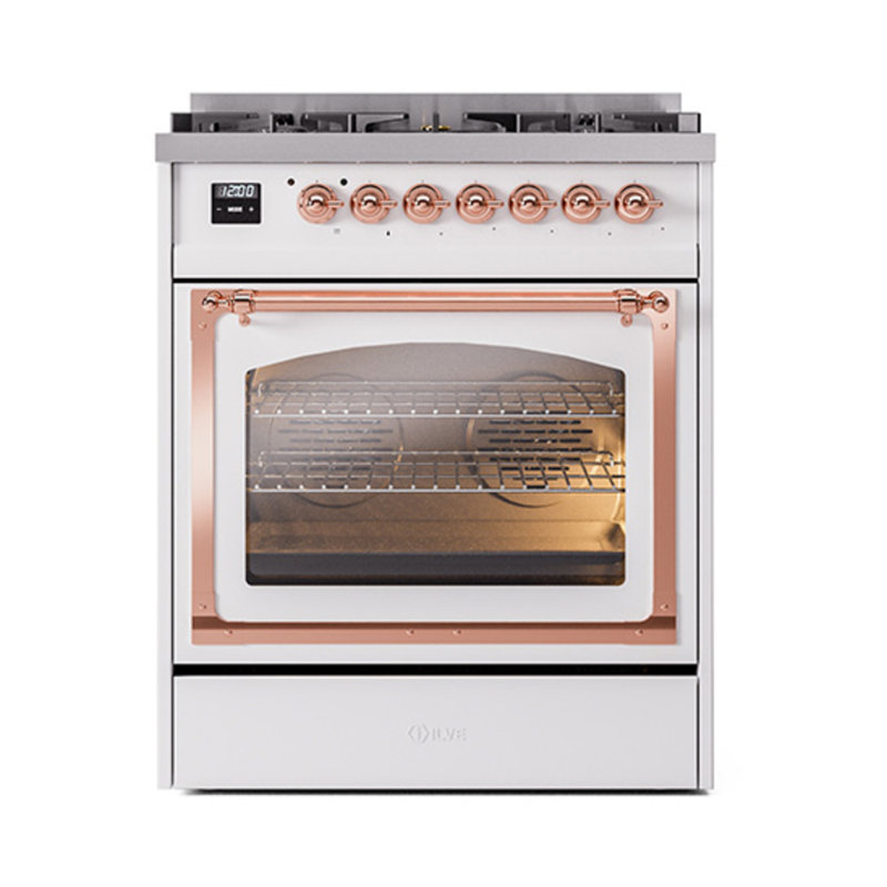 ILVE Nostalgie II Noblesse 30 in Dual Fuel Range, Liquid Propane, White/Copper
