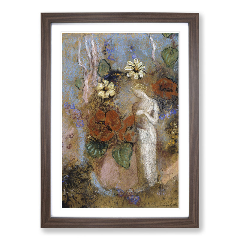 Pandora Vol.3 by Odilon Redon - Picture Frame Painting, Walnut Framed, 48cm H x 36cm W x 2cm D