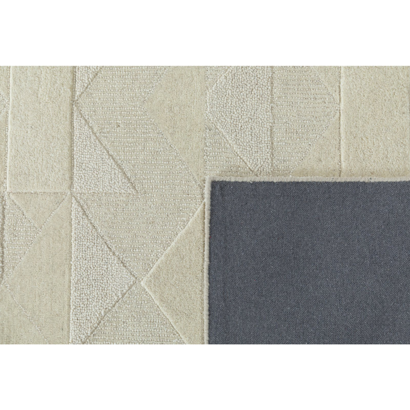 Wool Geometric Area Rug in Ivory
