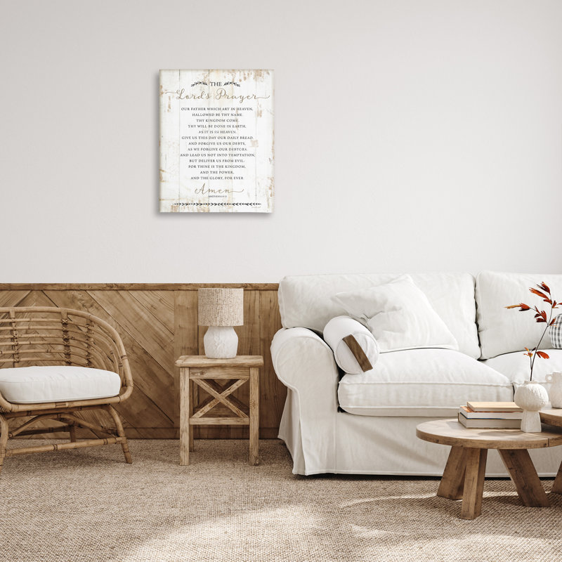 «The Lords Prayer Our Father», art mural sur toile surdimensionné d'aspect bois vieilli rustique par Jennifer Pugh