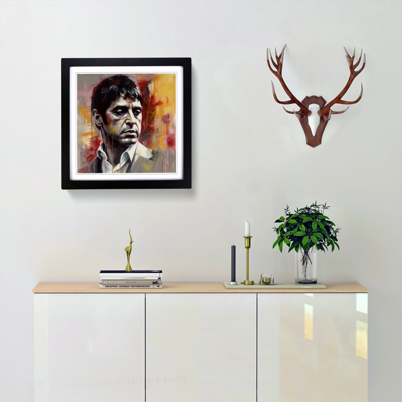 Scarface Gestural Art - Single Picture Frame Print on Wood, Black