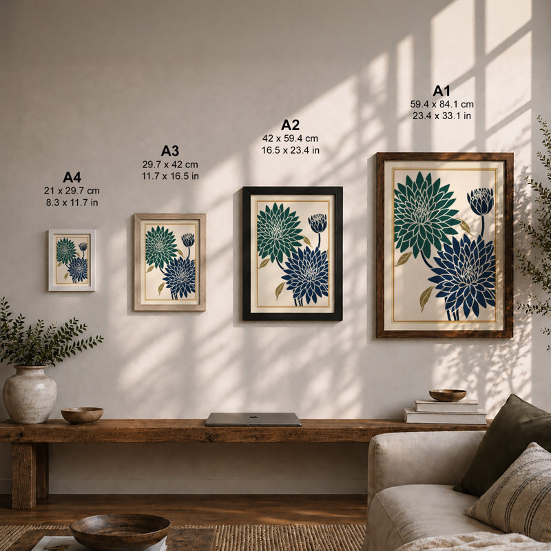 Chrysanthemum Study Japandi - Framed Print, Unframed, A3 - 42.0 x 29.7 cm