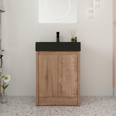Philant 24" Single Freestanding Bathroom Vanity with Resin Basin Sink Top,Floor Standing Vanity With 2 Doors and 1 Adjustable Shelf