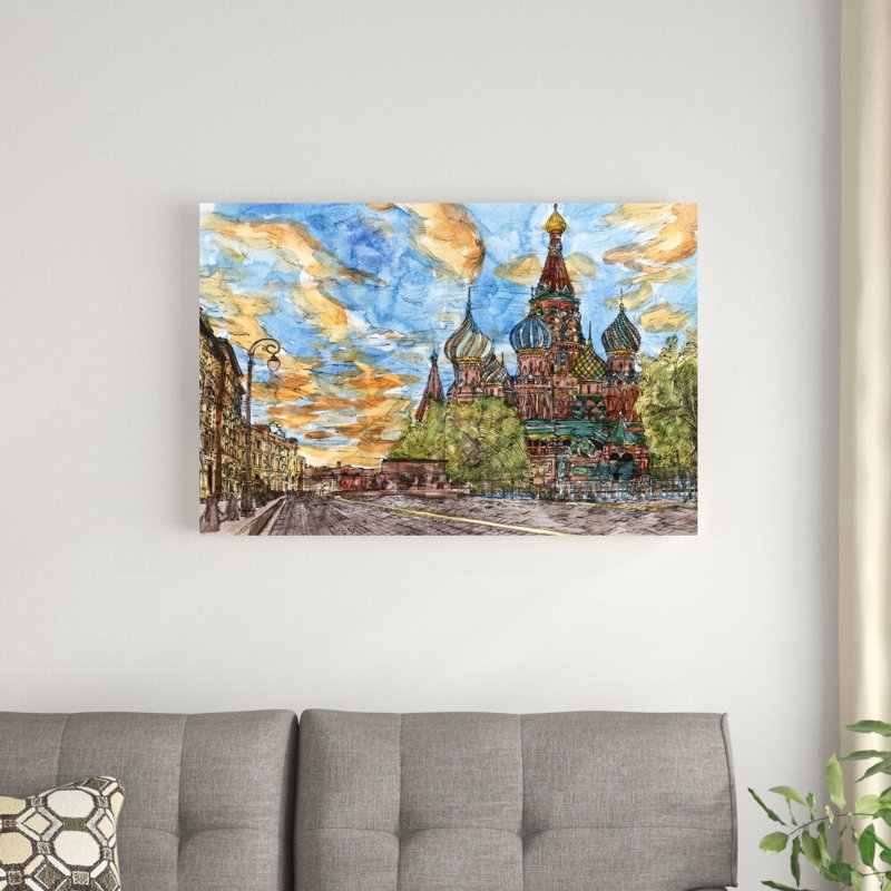 «La Russie, temple I» par Melissa Wang - peinture sur toile tendue, H 24 po x l 36 po
