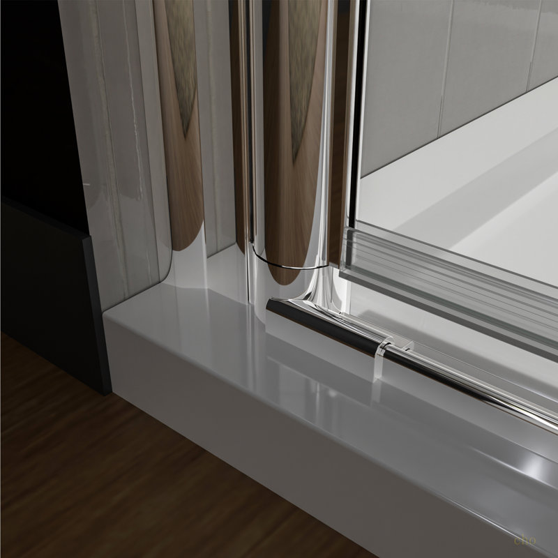 36 po Jusqu'à 37 3/8 po X 72 po, porte de douche pivotante semi-sans cadre en chrome avec verre transparent