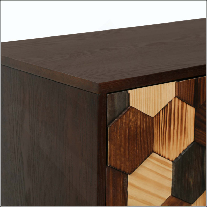 Buffet avec motif en nid d'abeille, armoire d'appoint moderne, 31.7" H x 30.31" W x 15.7" D, Antique brown