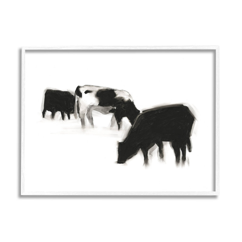 «Modern Farm Cow Silhouettes», estampe numérique par Ethan Harper, H 11 po x l 14 po x P 1,5 po, Cadre flottant gris lustré