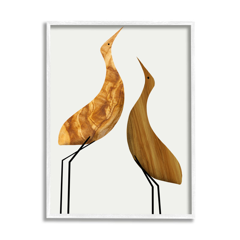 Modern Rustic Tree Patterned Birds Minimal Abstract Oversized White Framed Giclee Texturized Art by Daphne Polselli, White