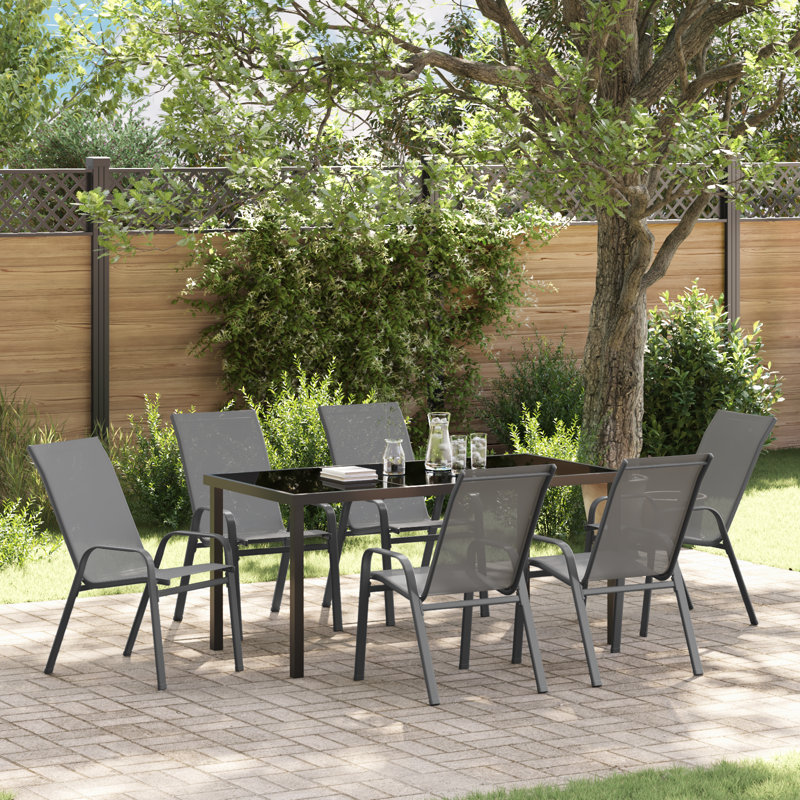 7 Piece Garden Dining Set Steel, Grey