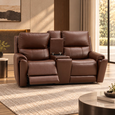 Causeuse en cuir véritable de 44 po Power Zero Gravity avec console et porte-gobelets escamotables